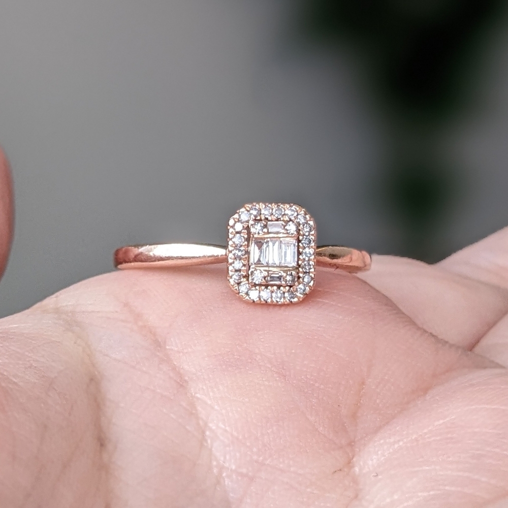 10K Rose Gold Round And Baguette Cut Diamond Cluster Ring - Picture 4 of 12